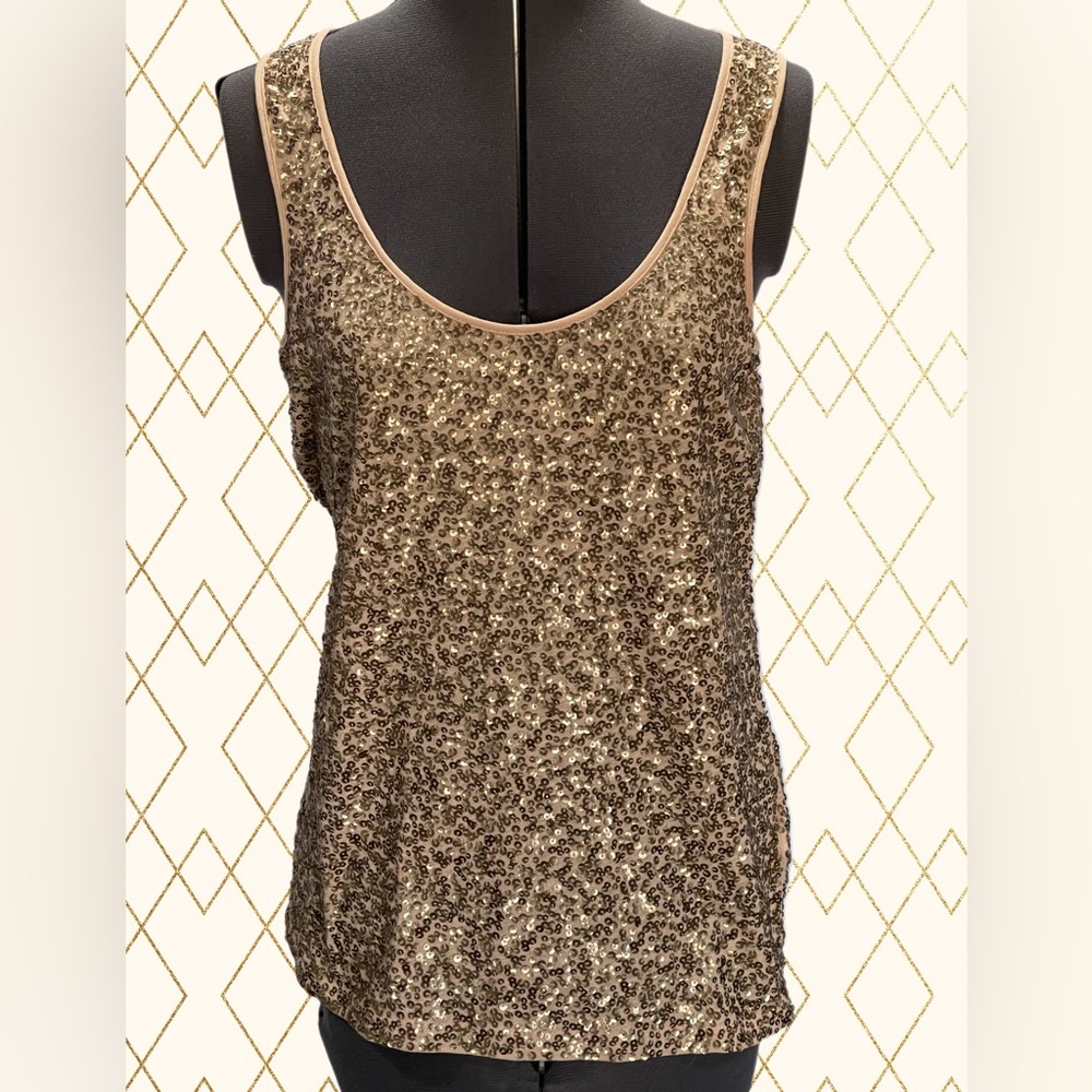 J. Crew Peach Tank Top With All Over Gold Sequins Size S